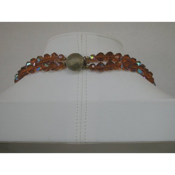 Vintage 2-Strand Amber Crystal Bead Necklace With Gold-Tone Clasp - Picture 2 of 2